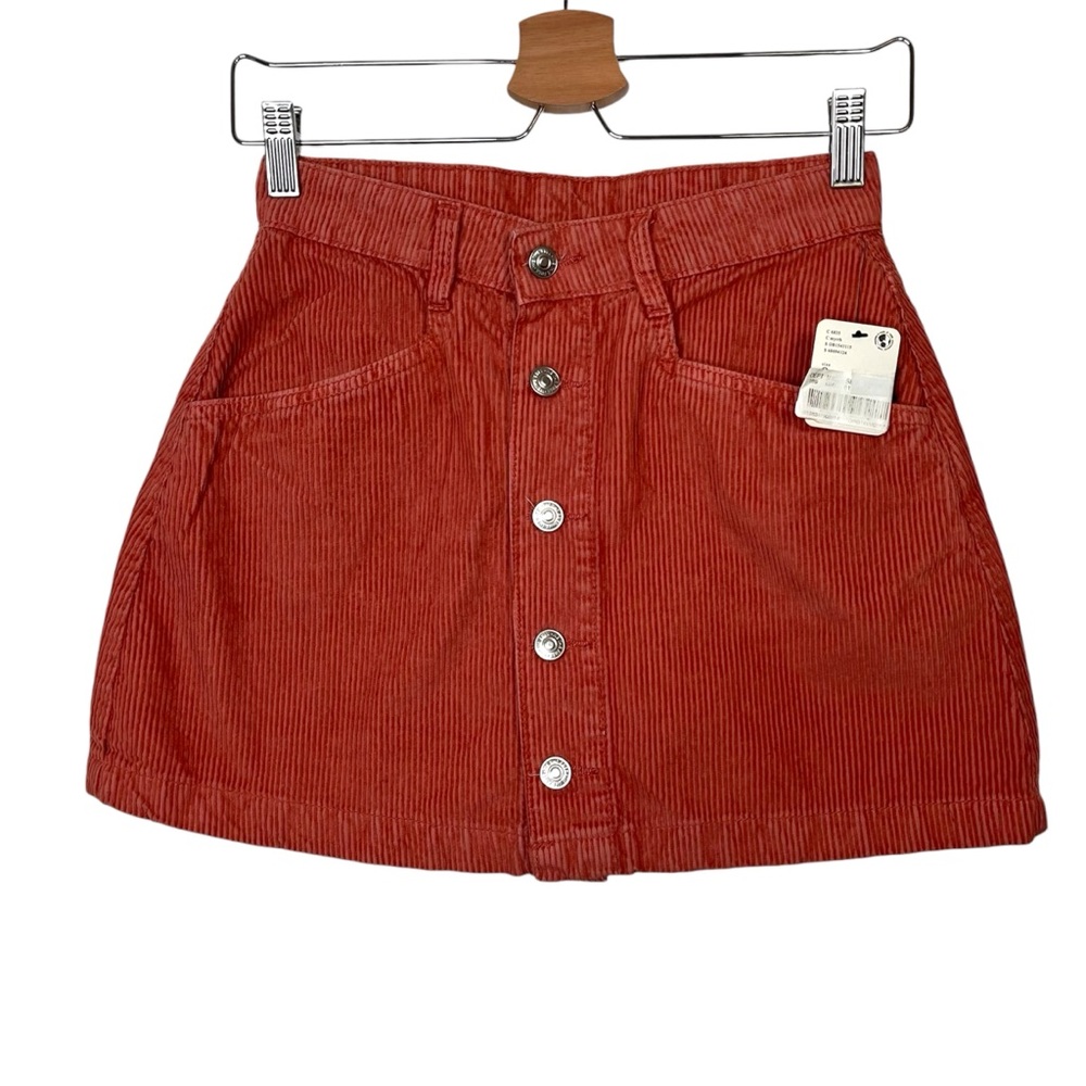 Free people Ray corduroy rust orange button front retro mini skirt size 0